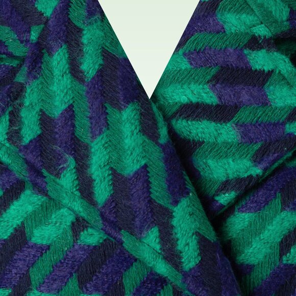 Green and Blue Houndstooth Double Breasted Wool Pea Coat with slight A Line. NWT - Picture 2 of 15